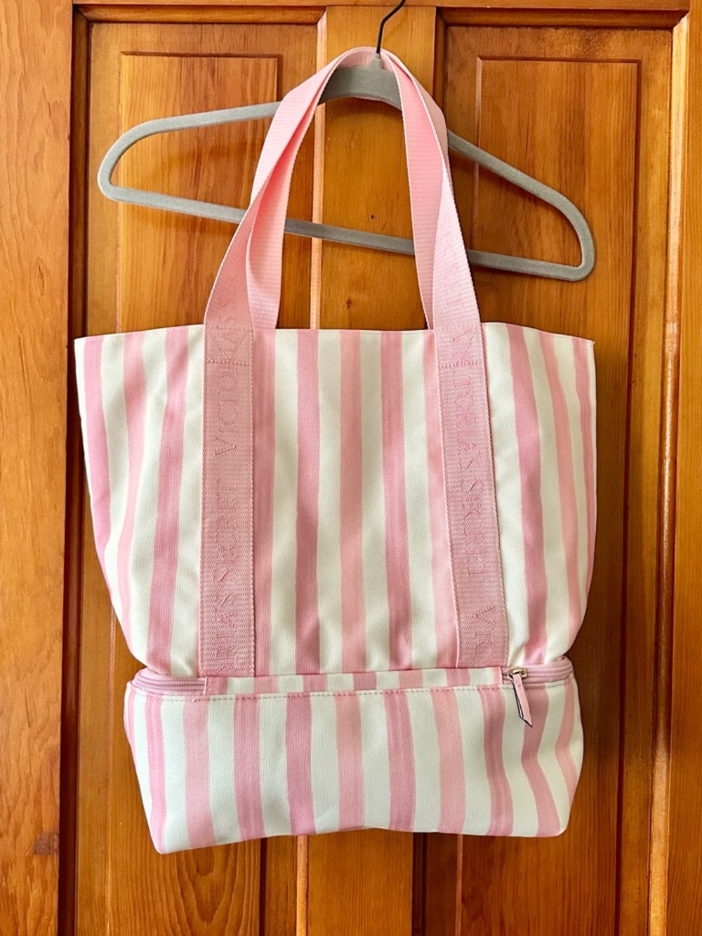 Victoria’s Secret Striped Cooler Tote Bag with Zip Pocket